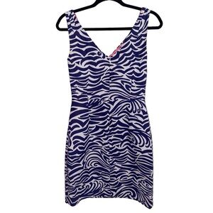 Lilly Pulitzer Kiki Wave Dress Womens Size 4 Horizon Blue White Tropical Preppy